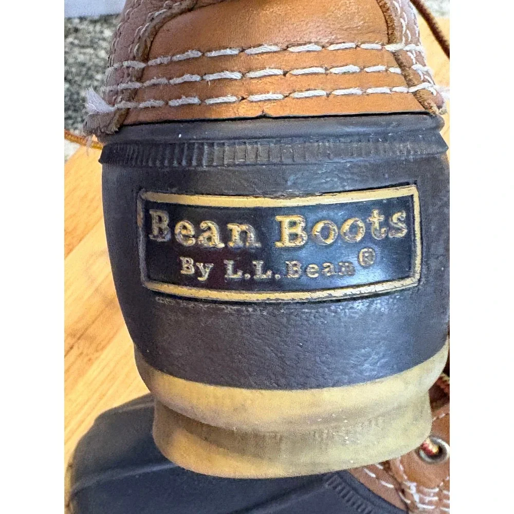 LL Bean Bean Boots Waterproof Leather Rubber Brown‎ Orange Laces Women Size
